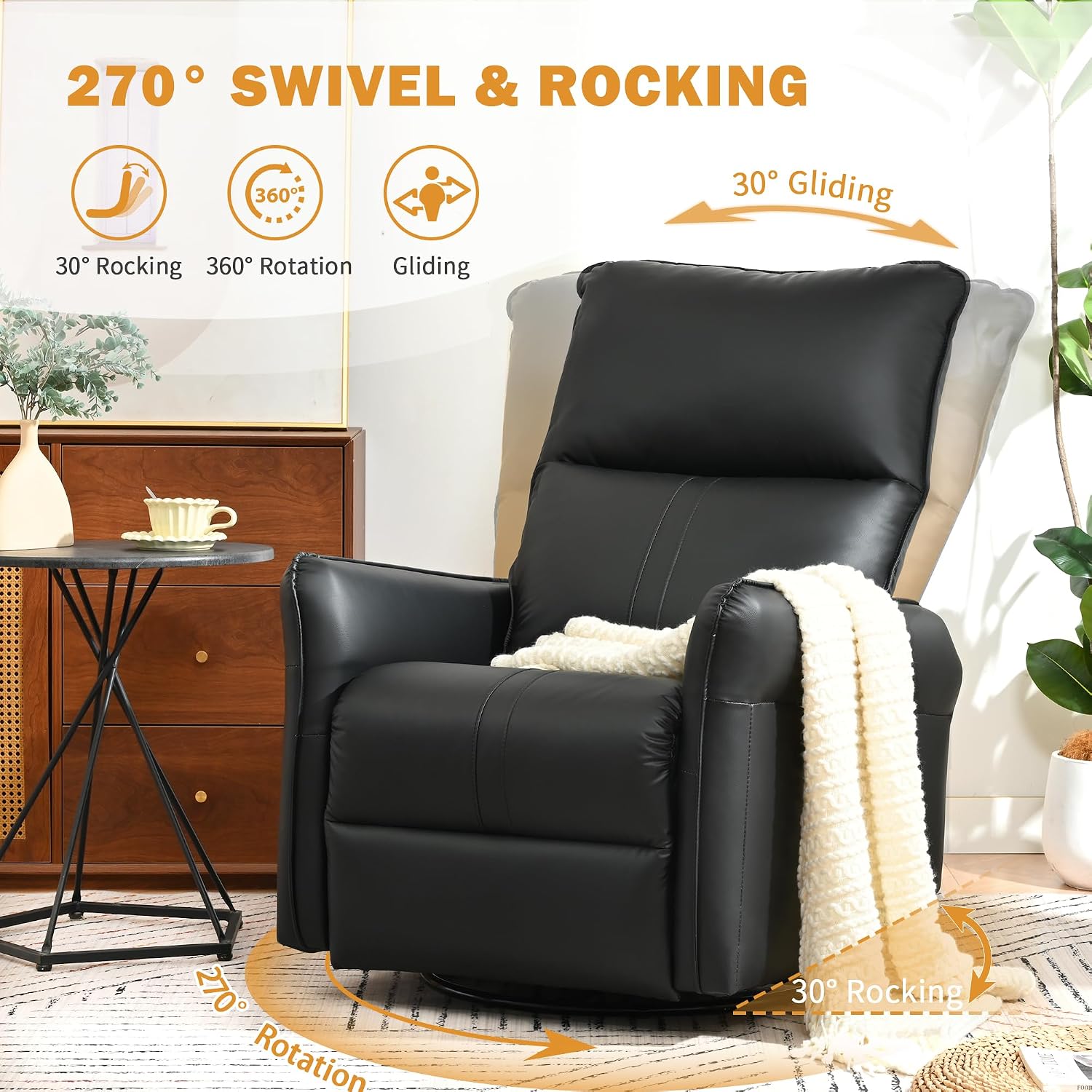 Power Swivel Rocker Recliner Chair for Nursery, Upholstered 270° Swivel Glider Chair with USB Ports, Power Recliners for Small Spaces Living Room