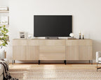 WAMPAT Fluted TV Stand for TVs up to 100 inchs, 3 in 1 Modern Entertainment Center with Storage Cabinets and 5 Drawers & 4 Doors, Wood Media TV Console Table with Storage for Living Room, Beige