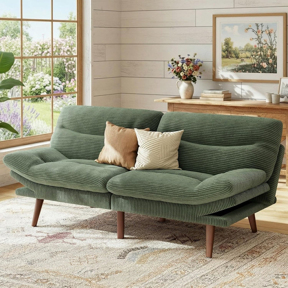 Marsail 66.1" Futon Sofa Bed, Corduroy Convertible Futon Couch with Adju...