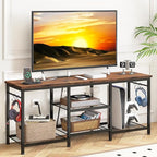 YGEOMER Entertainment Center for 55 50 45 43 40 32 Inch TVs, TV Stand with Power Outlet and Open Storage Shelves, TV Media Console Table for Living Room and Bedroom, Rustic Brown