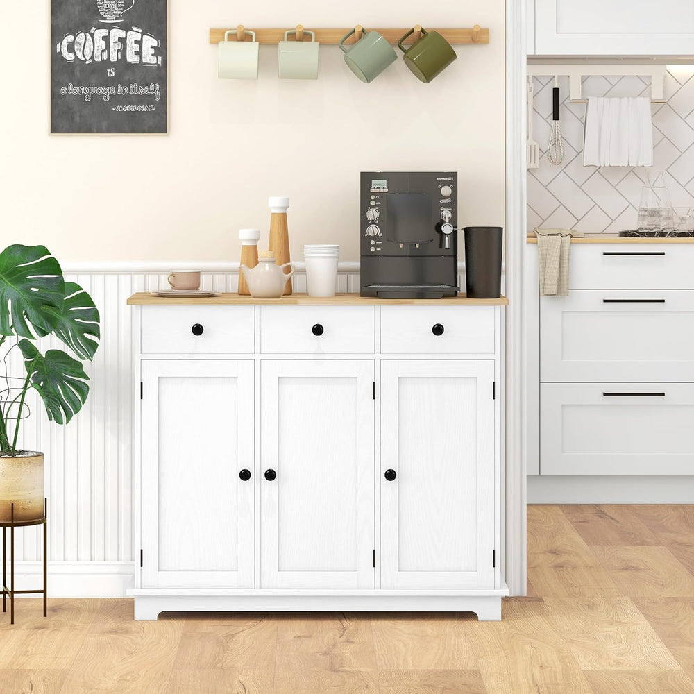 Sideboard with Solid Wood Countertop, Modern Kitchen Storage Cabinet, Coffee ...