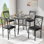 VECELO Metal Dining Chairs Set of 4, Steel Legs and PU Leather Cushion Seats for Kitchen, Living Room, Black