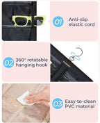 BAGSMART Hanging Jewelry Organizer, Dust Proof Sunglasses Storage Case Wall Mounted, Travel Dual Sided Glasses Case Multiple Pairs, Eyeglasses Holder with 32 Clear Slots & Metal Hook, Black