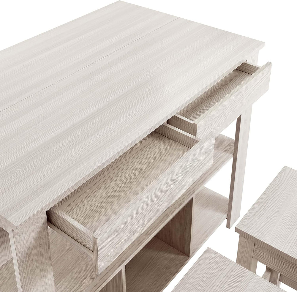 Modway Meadowbrook 3-Piece Kitchen Island with Seating and Drop-Leaf Table in...