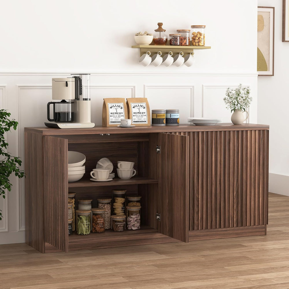 63" Fluted Buffet Cabinet Sideboard with Storage,Large Credenza with 4 D...