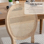 Rattan Back Upholstered Dining Chairs Set of 4 French Country Oval Kitchen Side Chairs with Wood Legs for Dining Room, Kitchen, Restaurant(Dark Grey-Rattan)