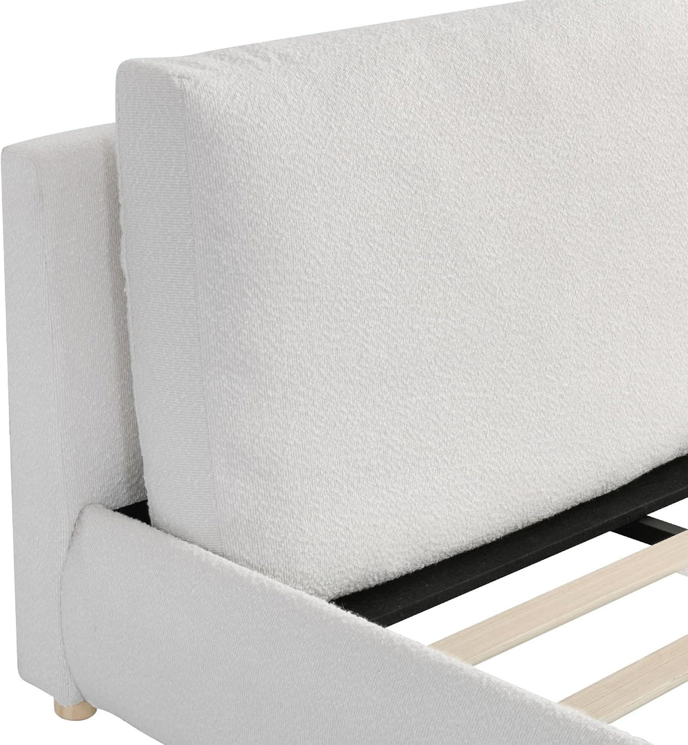 Merax King Boucle Platform Bed with 2 Removable Headboard Pillows, White