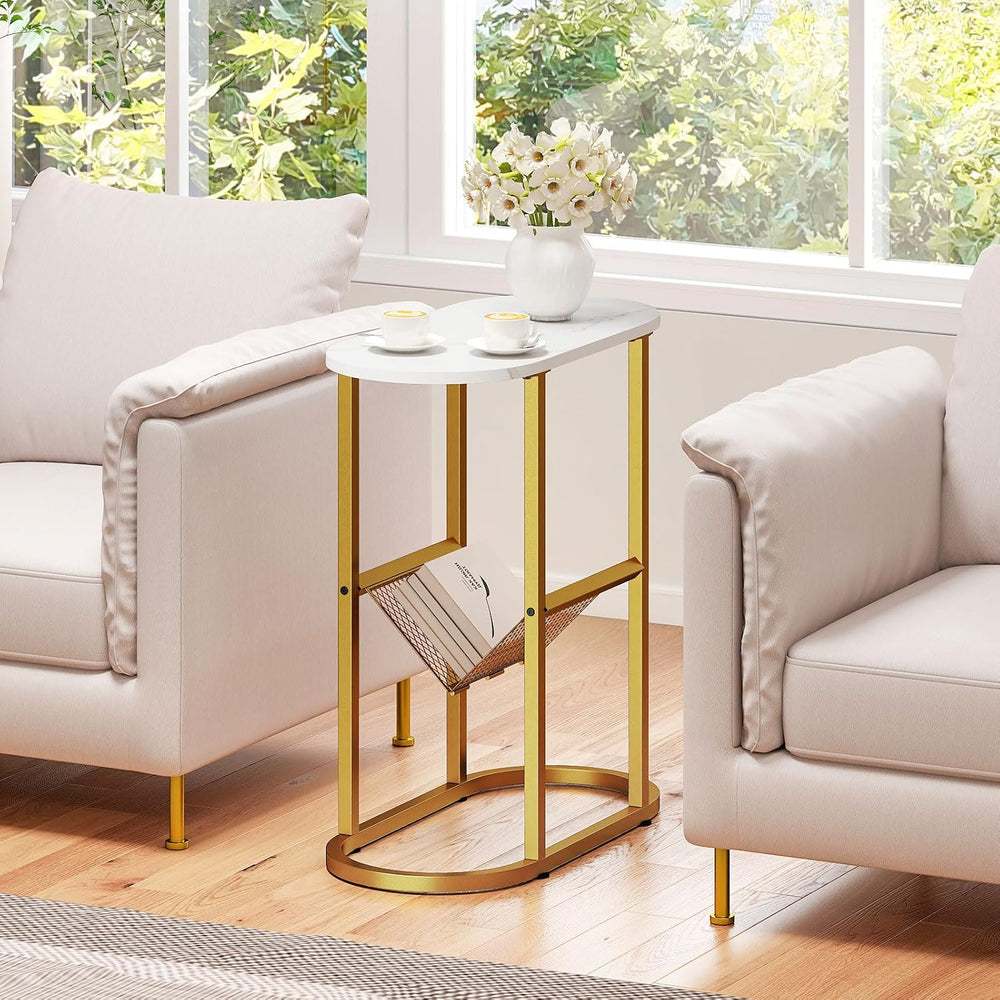Giantex Oval Narrow Side Table, Small End Table with Magazine Rack Sling Hold...