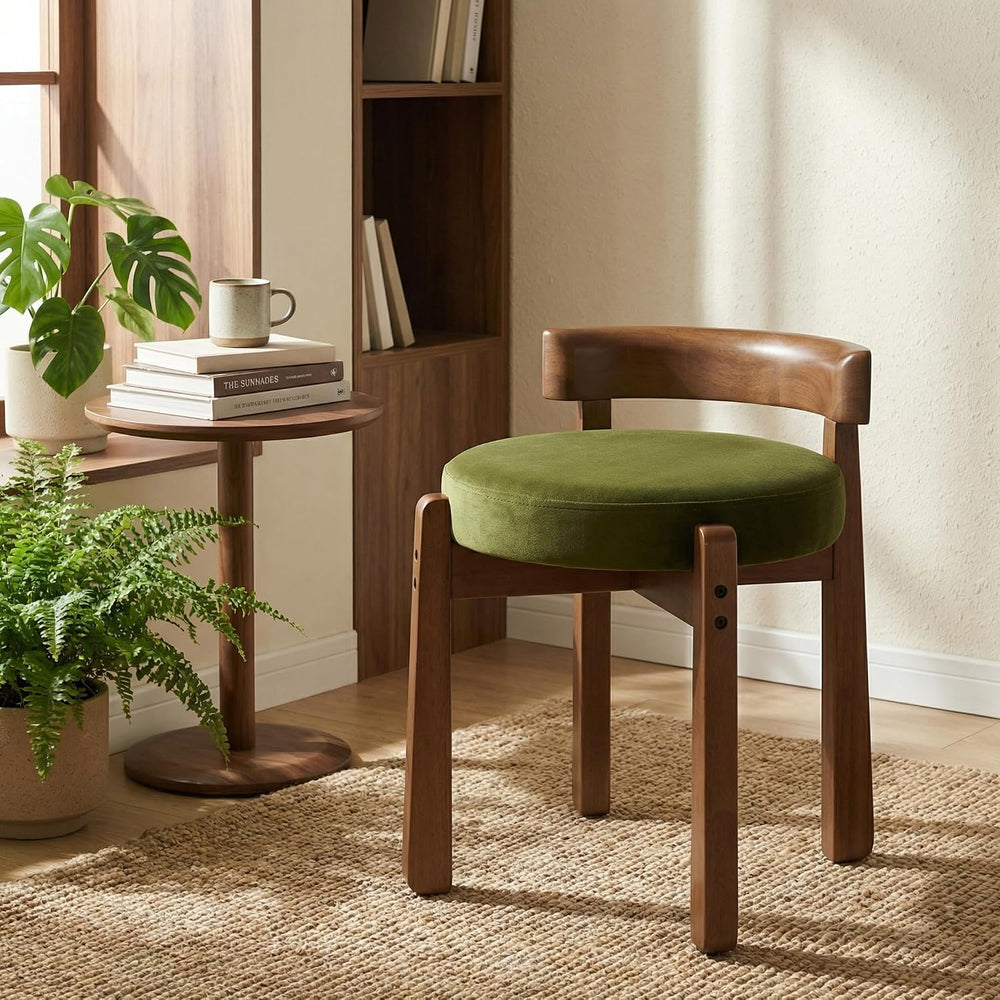 DUOMAY Velvet Vanity Stool with Low Back, Upholstered Round Makeup Stool, Cut...
