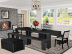 X02X2-2C6-30 4-pc Dining Room Table Set a Rectangular Kitchen Table and a wooden Bench and 2 Wire Brushed Black Polyester Stackable Chair, 39x120 Inch, Wire Brushed Black