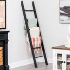 Blanket Ladder for the Living Room and Bedroom, Quilt Rack, 6-Tier, Black | 5ft 8 inch, Wall Leaning Blanket Holder, Laminate Snag Free, Rustic Decorative Farmhouse Ladder Shelf for Blankets