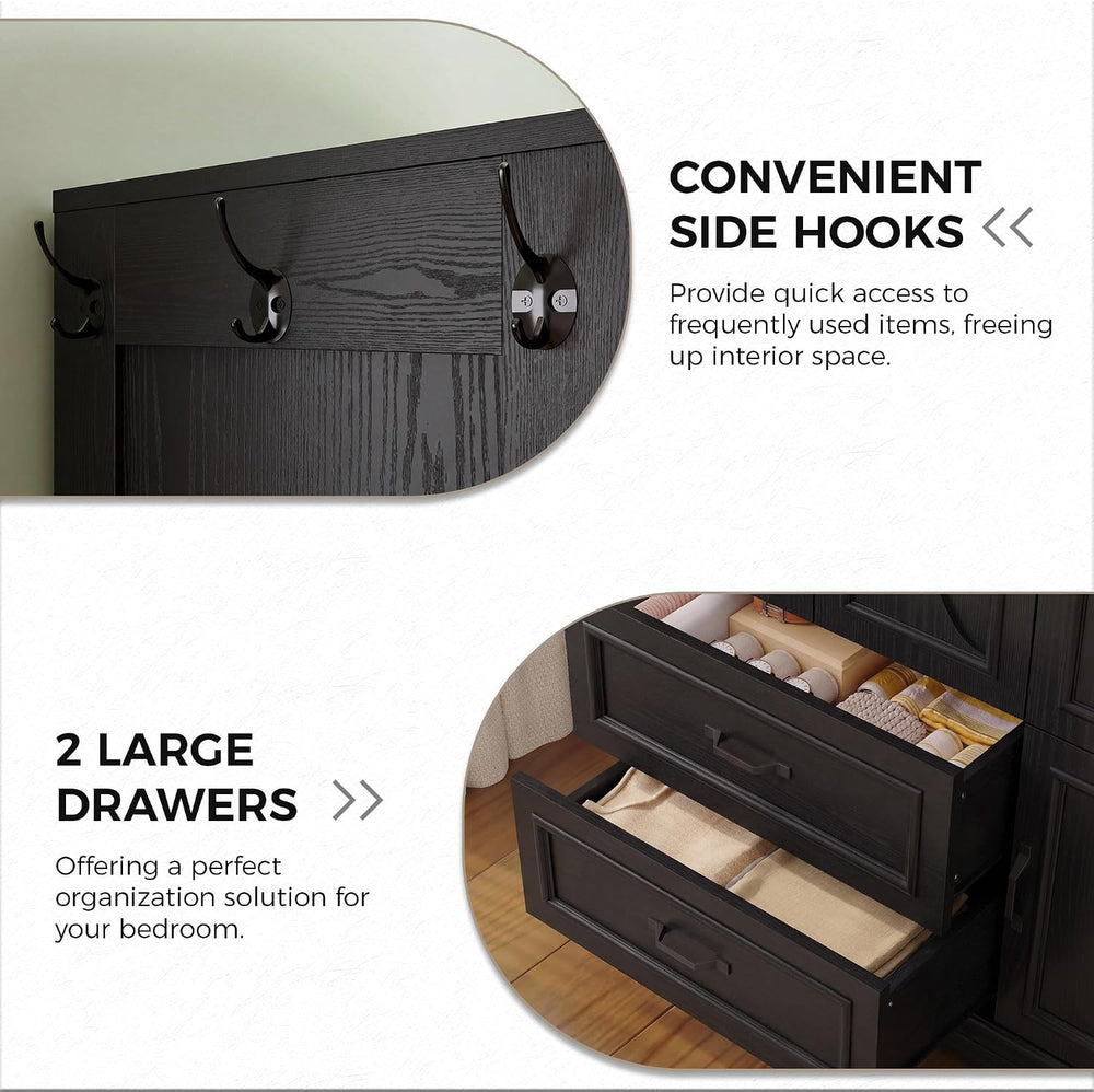 LIKIMIO Armoire Wardrobe Closet with 4 Doors and Drawers, Black