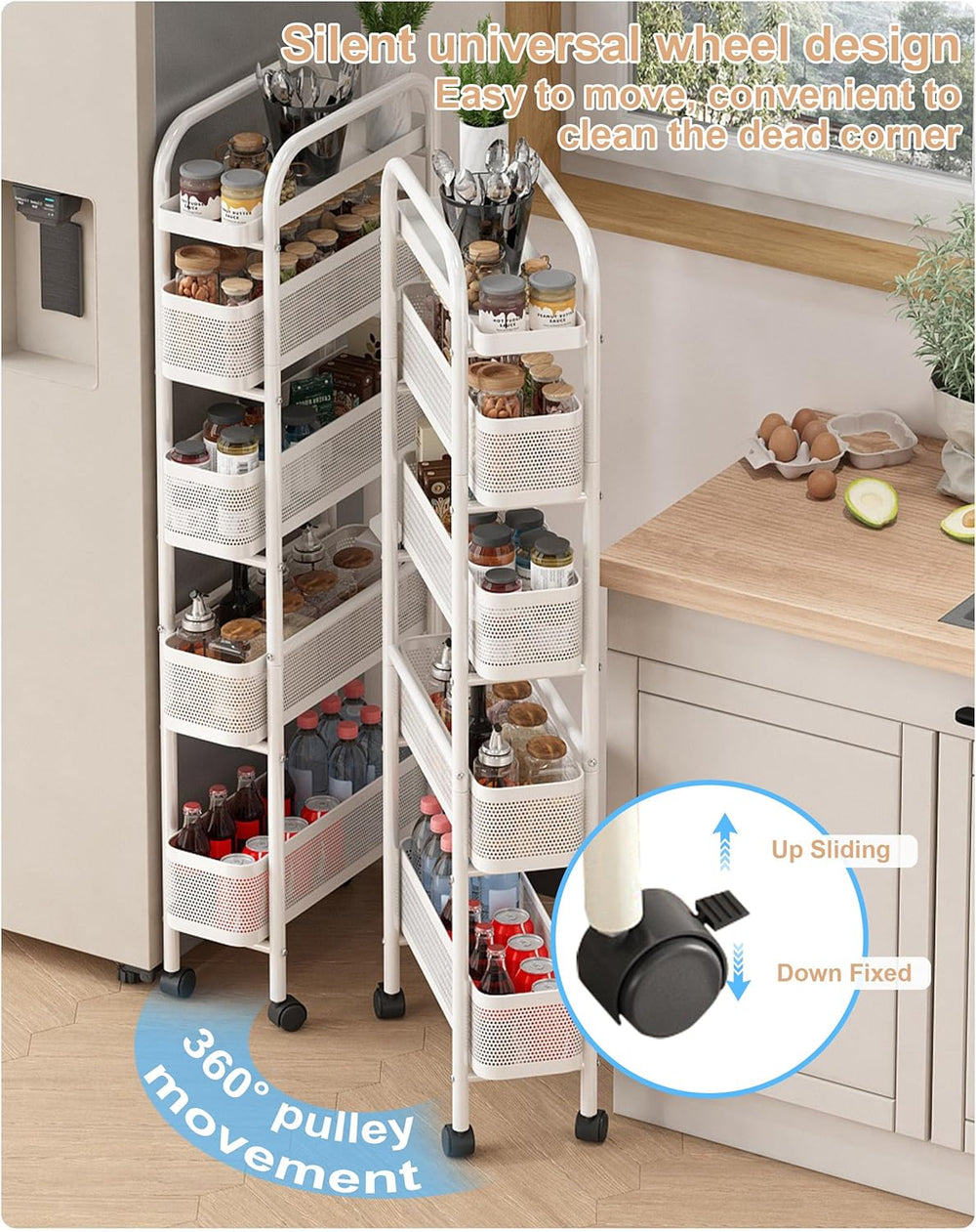 UMDONX Slim Storage Cart 5 Tier with Pull Out Basket Bathroom Organizer Rolli...