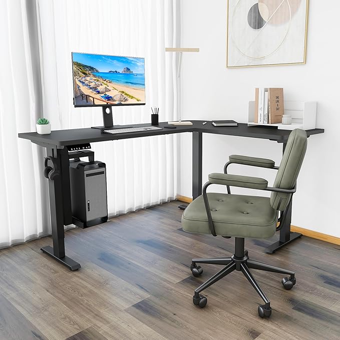 Fromann Adjustable 3 Legs Standing Desk Frame Base Electric Corner Sit-Stand Desk for Home and Office (Black)