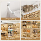 JEKO&JEKO 9 Tiers Foldable Boot and Shoe Storage Rack Cabinet for Closet Entryway, Large Collapsible Shoe Organizer with Magnetic Doors (White)