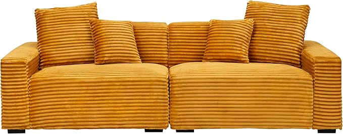 Ball & Cast 104" Modular Sectional Sofa,Comfy Loveseat Couch with 4 Pillows,Corduroy Fabric Upholstered Couches W/Deep Seat and Armrest,4 Seater Sectional Sofa for Living Room,Apartment,Orange