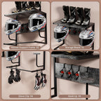 Motorcycle Helmet Holder Wall Mounted, Helmet Holder Wall Mount with Helmet Rack, Motorcycle Helmet Rack for Most of Helmet and Clothes