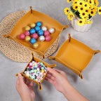 12pcs Leather Jewelry Tray for Keys and Wallet, Folding PU Leather Tray Organizer for Travel, Home or Office, Set in 3 Sizes and 4 Colors- Beige/Yellow/Brown/Black