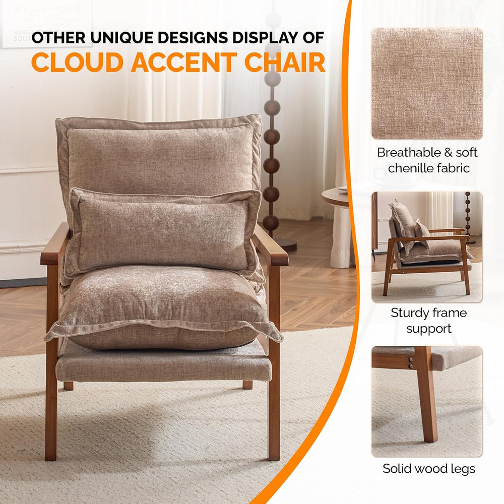 VINGLI Mid-Century Modern Cloud Accent Armchair with Lumbar Pillow, 6.3'&...