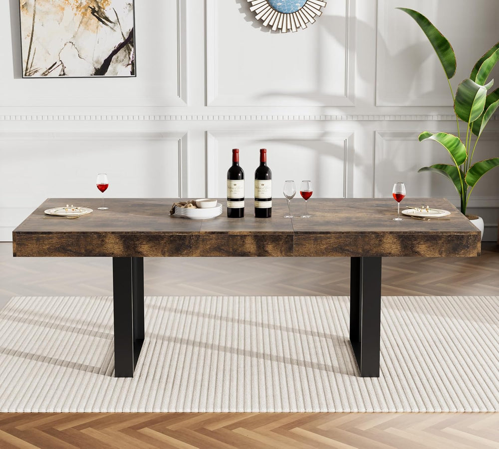 63"-78.7" Extendable Dining Table Set of 6, Rustic Brown Kitchen Di...