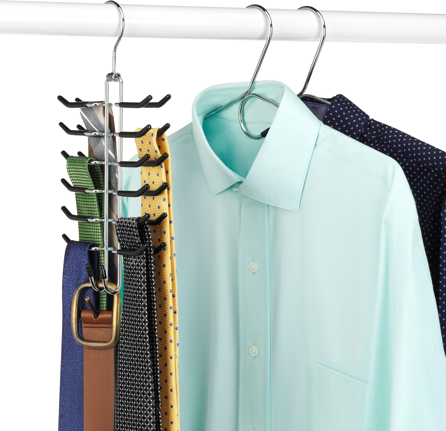 Whitmor Swivel Tie Hanger with Belt Loops Chrome / Black