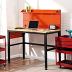MCombo Adjustable Workbench with Solid Wood Tabletop for Garage, Steel Worktable with 2 Pegboards Bench48 (Orange)