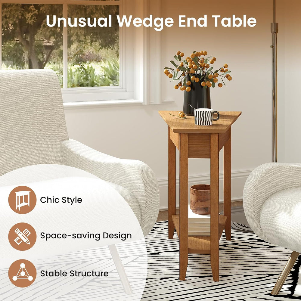 GOFLAME 2-Tier Wedge End Table, Narrow Triangle Side Table with Storage Shelf...