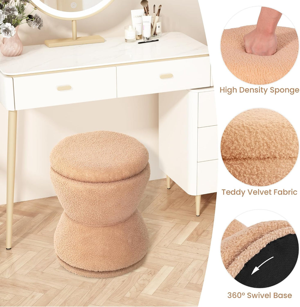EazeHome Round Ottoman with Storage, Swivel Boucle Ottoman Vanity Stool, Upho...