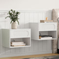 Floating Nightstands with Drawer Set of 2, Modern Wall Mounted Bedside Tables for Bedroom, Space Saving Storage Cabinets, Easy Install Hanging Shelf Night Stands for Small Spaces (White)
