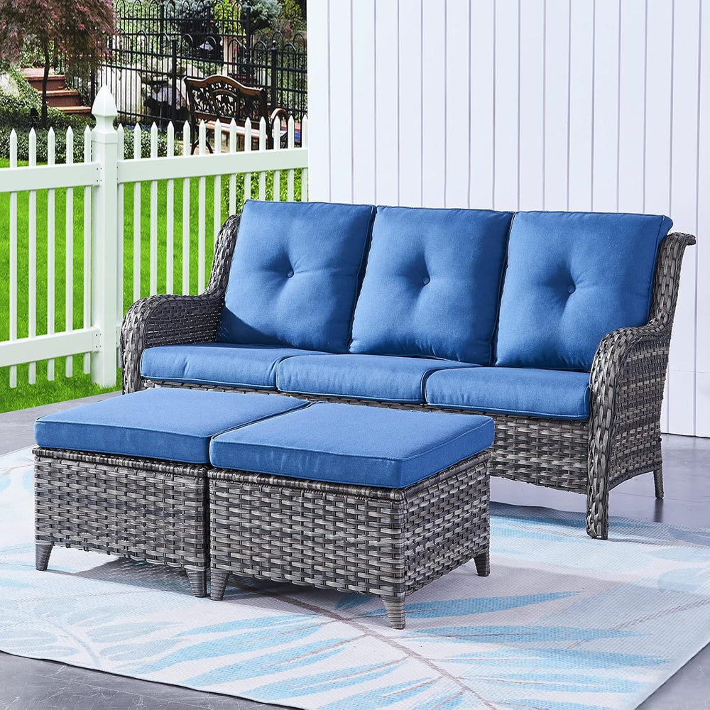 Outdoor Ottomans Patio Foot Rest - 2 Piece Wicker Rattan Ottoman Footrests Fo...