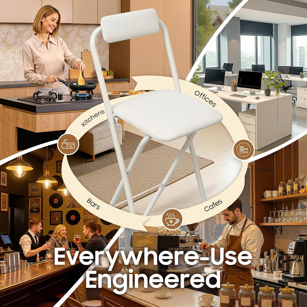 Folding Bar Stool with Backrest, 29.5 Inch Tall Foldable Stool Chair Portable High Folding Bar Chair Counter Height Seat, for Kitchen Island Shop Cafe Dining Room White