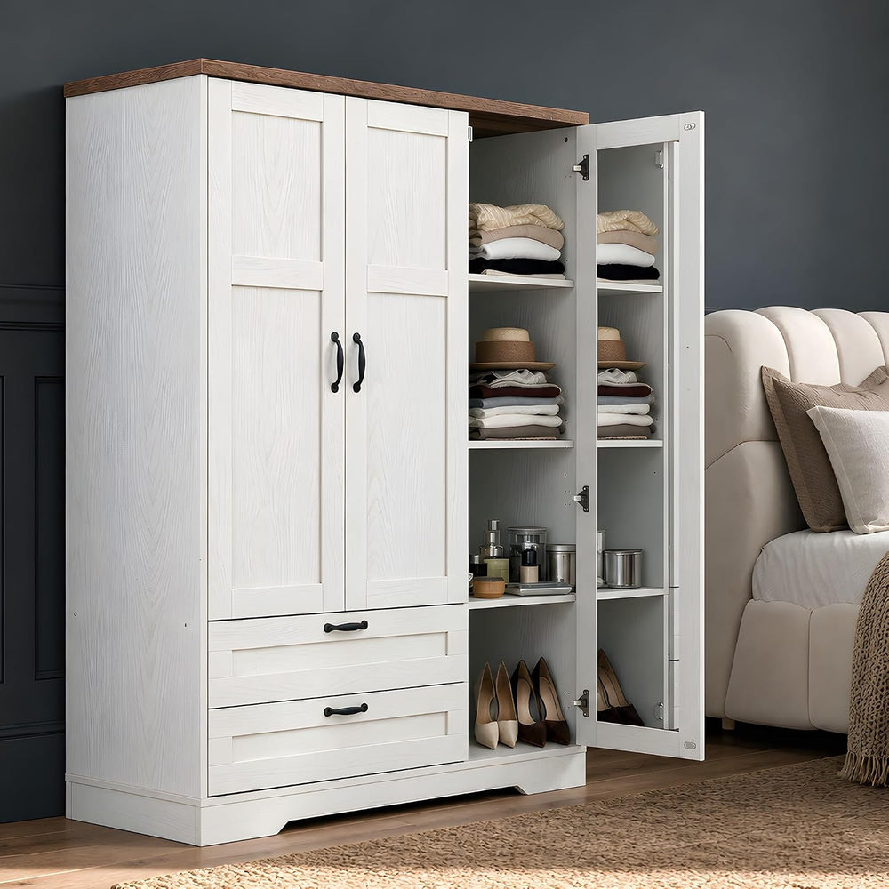 Yechen 3-Door Wooden Armoire Wardrobe Closet with Drawers and Shelves, Bedroo...
