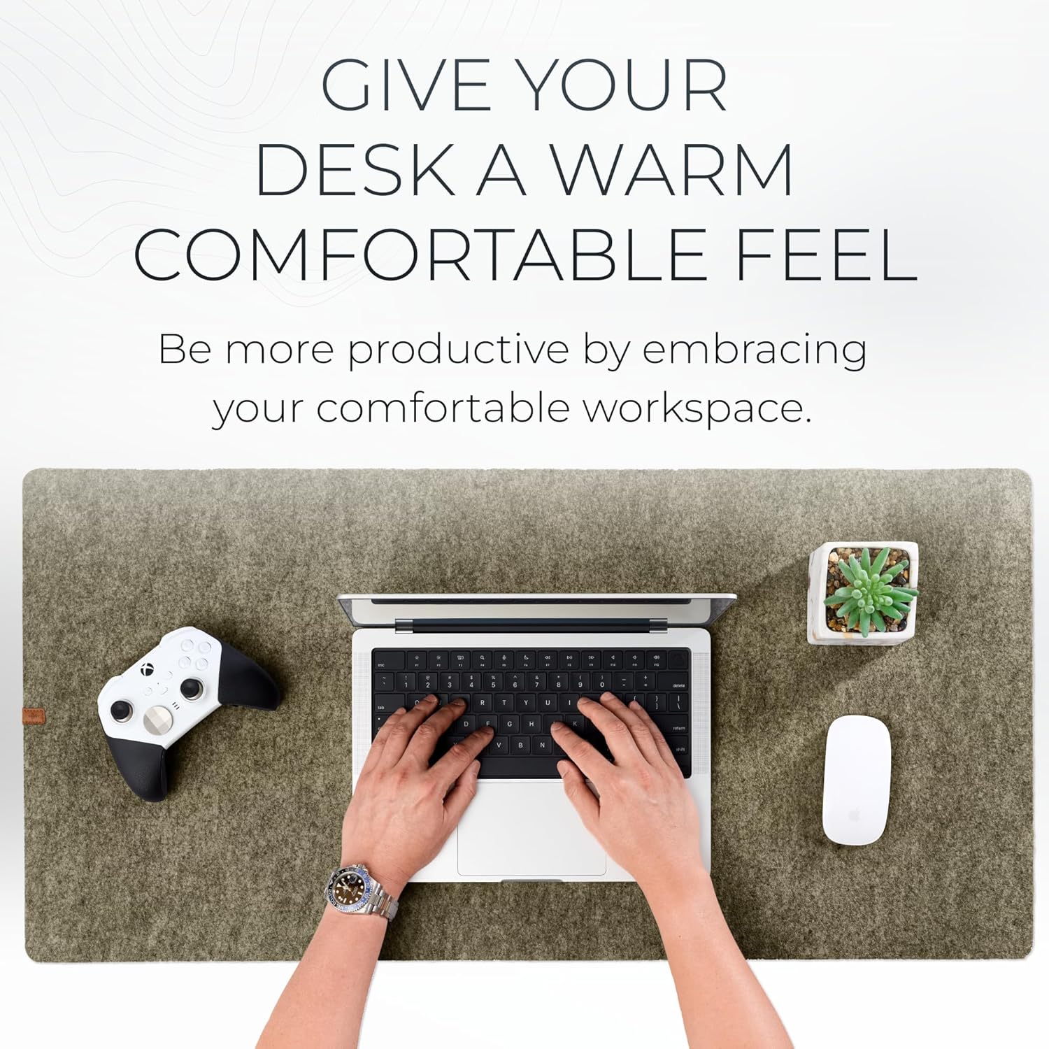 Nordik Large Felt Desk Mat – Timber Moss Green – 35 x 17 inch – Computer Desk Mat – Keyboard and Mouse Pad – Large Desktop Felt Pad
