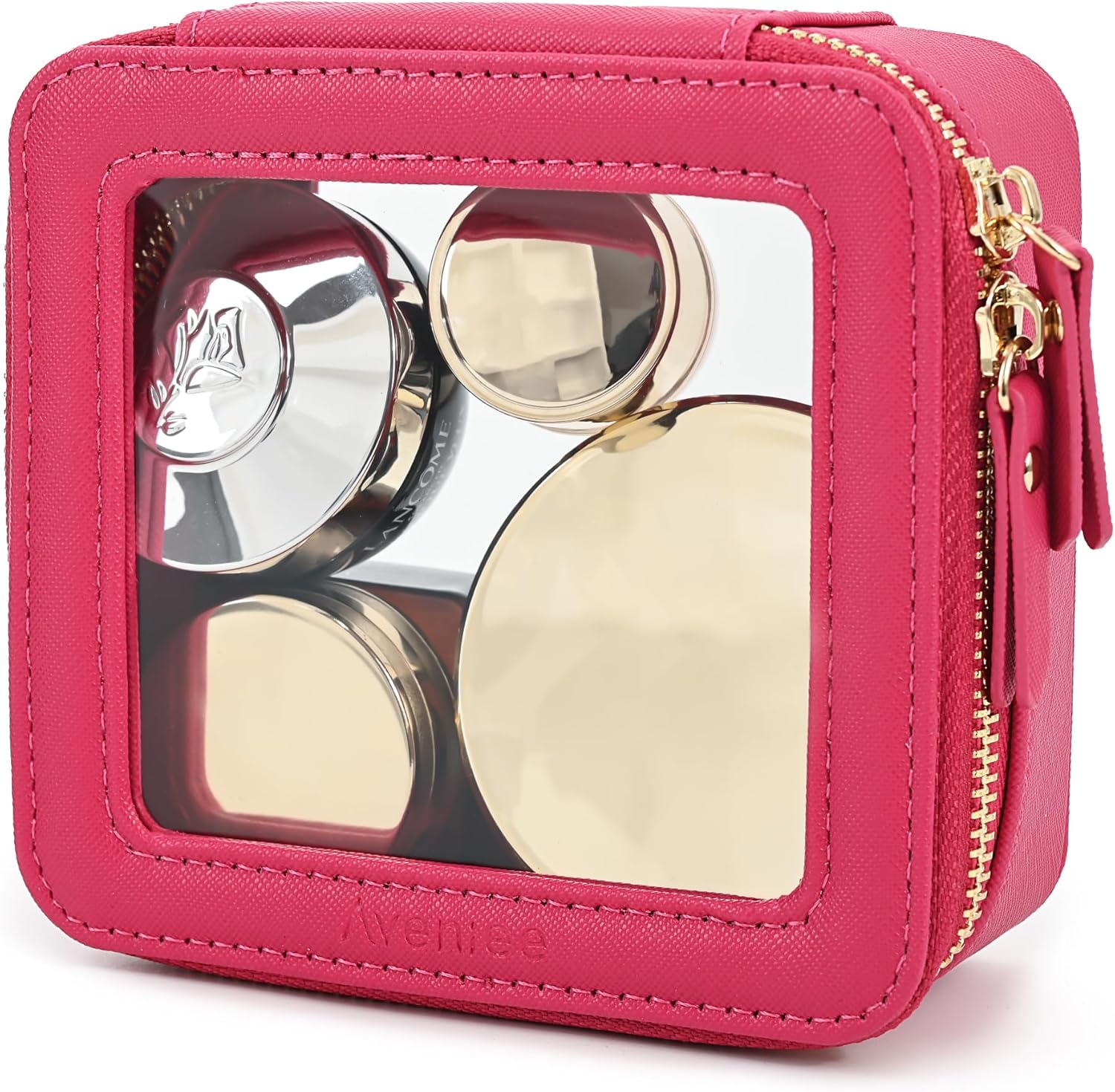Aveniee Mini Clear Makeup Bag, Small Cosmetic Bags Travel Toiletry Pouch Organizer, TSA Approved Make up Case with Zipper, Car Bag for Essentials,Hotpink