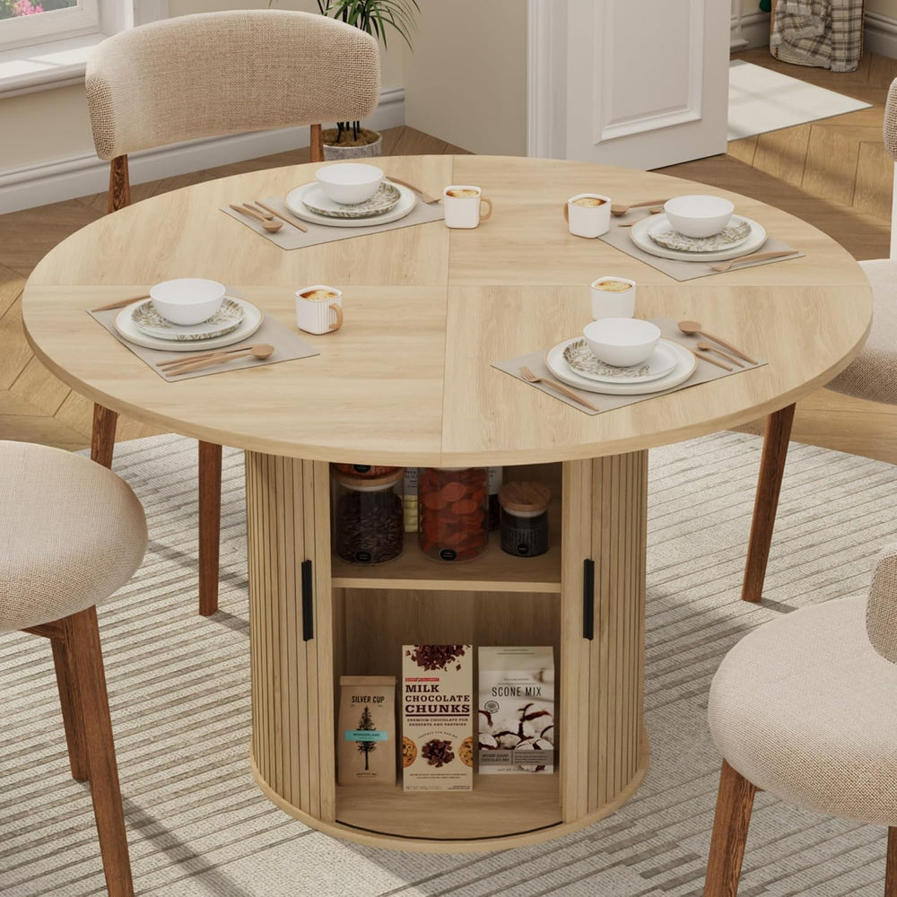 GarveeHome 47'' Round Dining Table with Hidden Storage for 4, Kitchen...