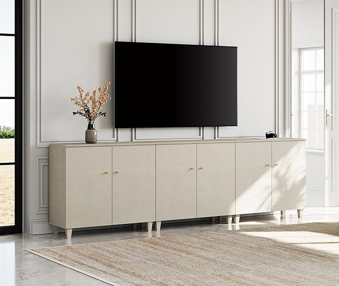 WAMPAT TV Stand Cabinets for 85+ Inches TVs, 3-in-1 Wood Entertainment Center...