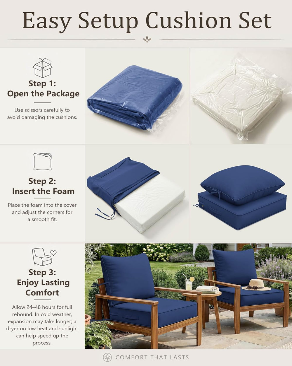 Outdoor Chair Cushion Set of 6, 24x24x5 Waterproof Fade Resistant