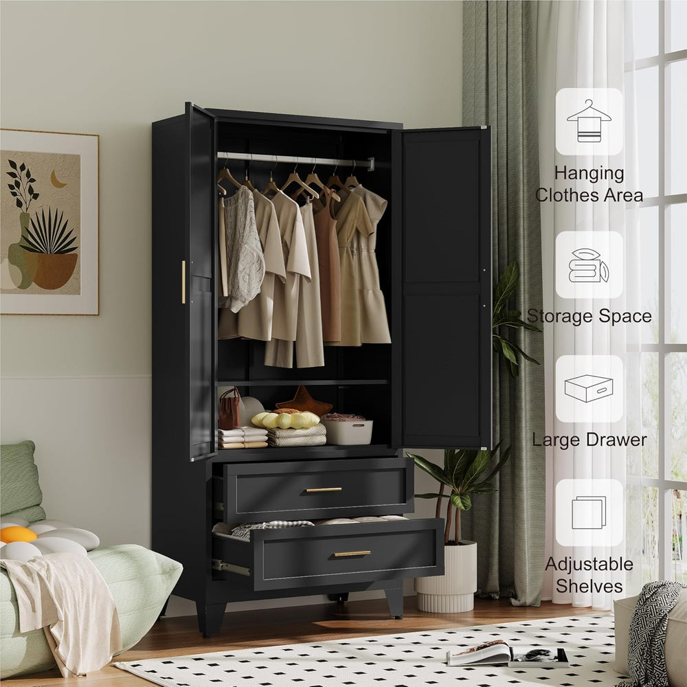 Baborokic Metal Wardrobe Cabinet with Hanging Rod,71" Armoire Wardrobe C...