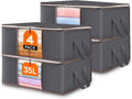 Lifewit 4 Pack Clothes Storage Bag, Foldable Storage Bin Closet Organizer with Reinforced Handle, Sturdy Fabric Blanket Storage with Clear Window, Storage Containers for Clothing, Bedding, Gray