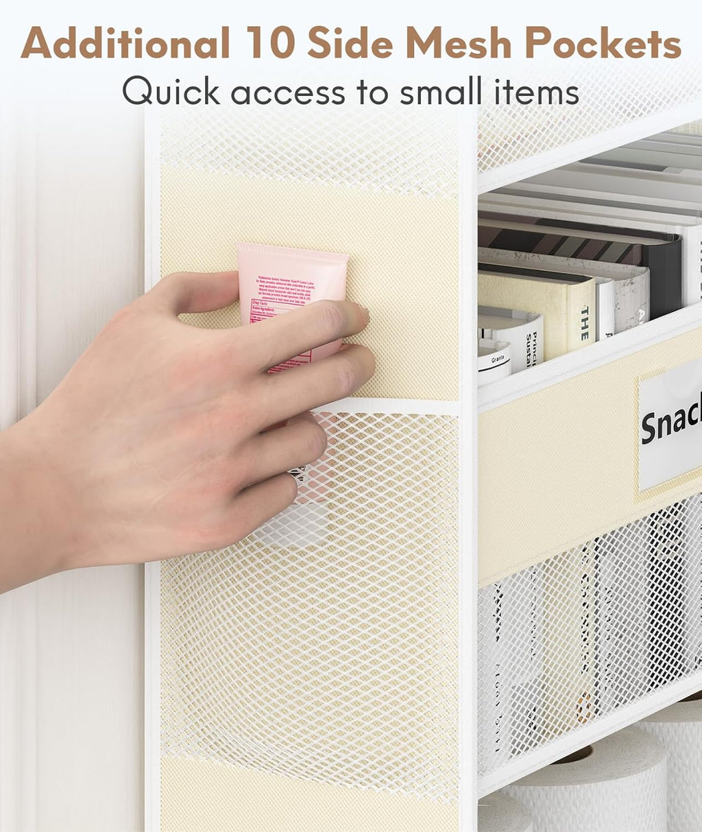 Over The Door Organizer Hanging, 2 Pack 5 Shelf Behind The Doors Storage, Pantry Door Organizer, Closet Organizers for Bedroom and Nursery (Beige)