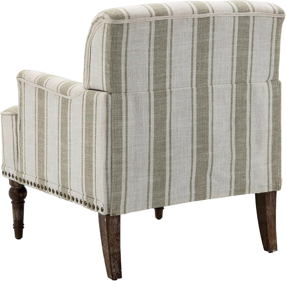 Stripe Accent Chair, Fabric Upholstered Armchair Modern Nailhead Trim Club Ar...