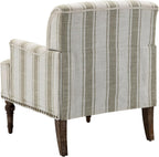 Stripe Accent Chair, Fabric Upholstered Armchair Modern Nailhead Trim Club Arm Chairs for Living Room with Wood Legs, Comfy Single Sofa Seat Bedroom Side Reading Seating - Brown
