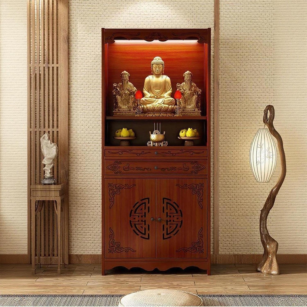 Temple for Home, 20.8-27.5'', Bamboo Meditation Altar Table with Stor...