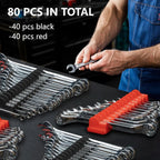 80 pcs Modular Wrench Organizers for Tool Drawers - Wrench Rack with Metric & SAE Labels, Perfect Tool Storage Holder. Gift for father, brother and boyfriend (Without magnet)