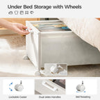 Under Bed Storage with Wheels, Wooden Under Bed Drawers On Wheels, Rolling Under Bed Shoe Storage, Space Saving,White,70L