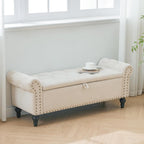 Howjoe 51" Bedroom Storage Bench, End of Bed Bench, Chenille Upholstered Benches, Ottoman with Storage, Window Benches with Rolled Arm and Nailhead Trim for Living Room, Entryway, Beige