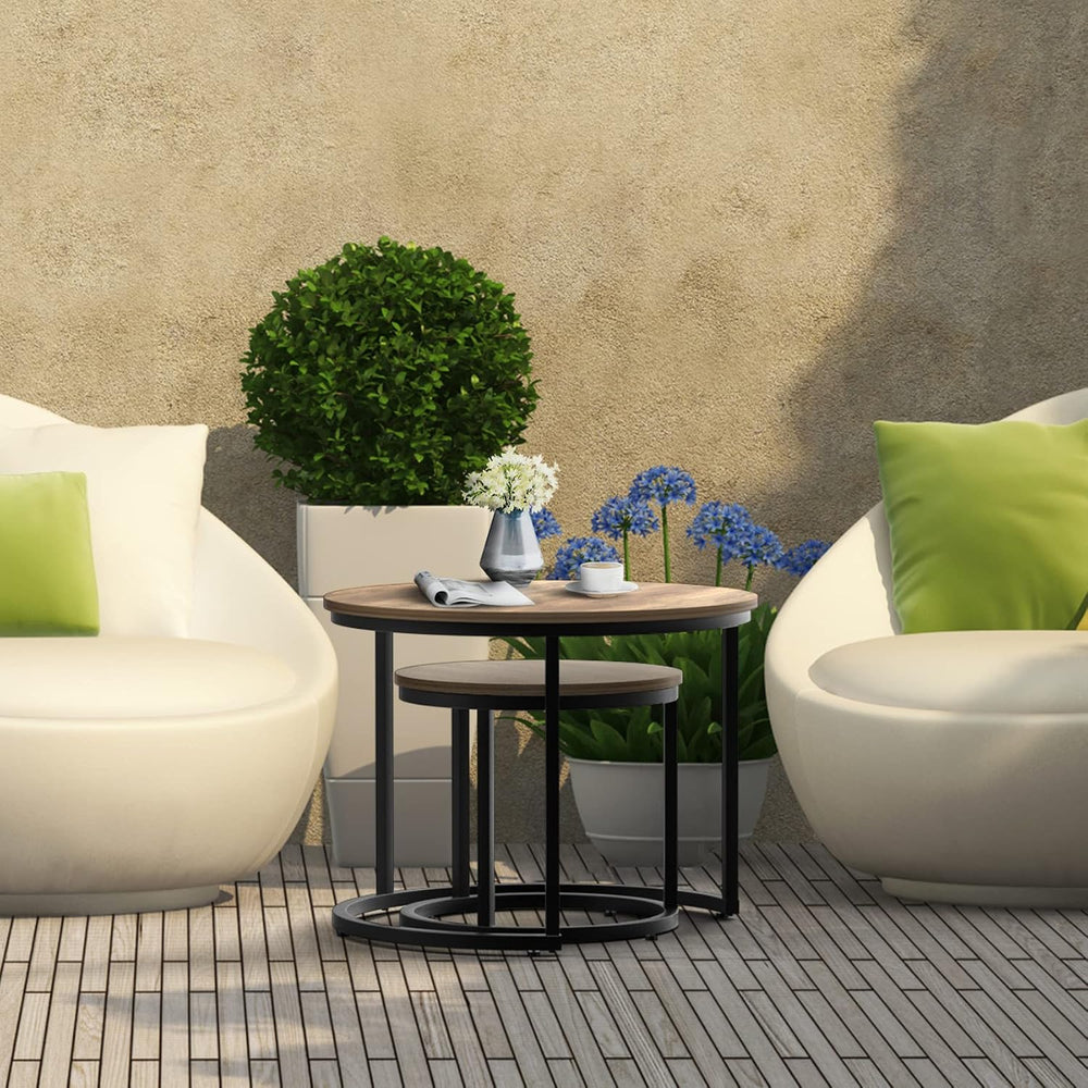 Smuxee Nesting Coffee Table Set of 2, 23.6" Round Coffee Table Wood Grai...