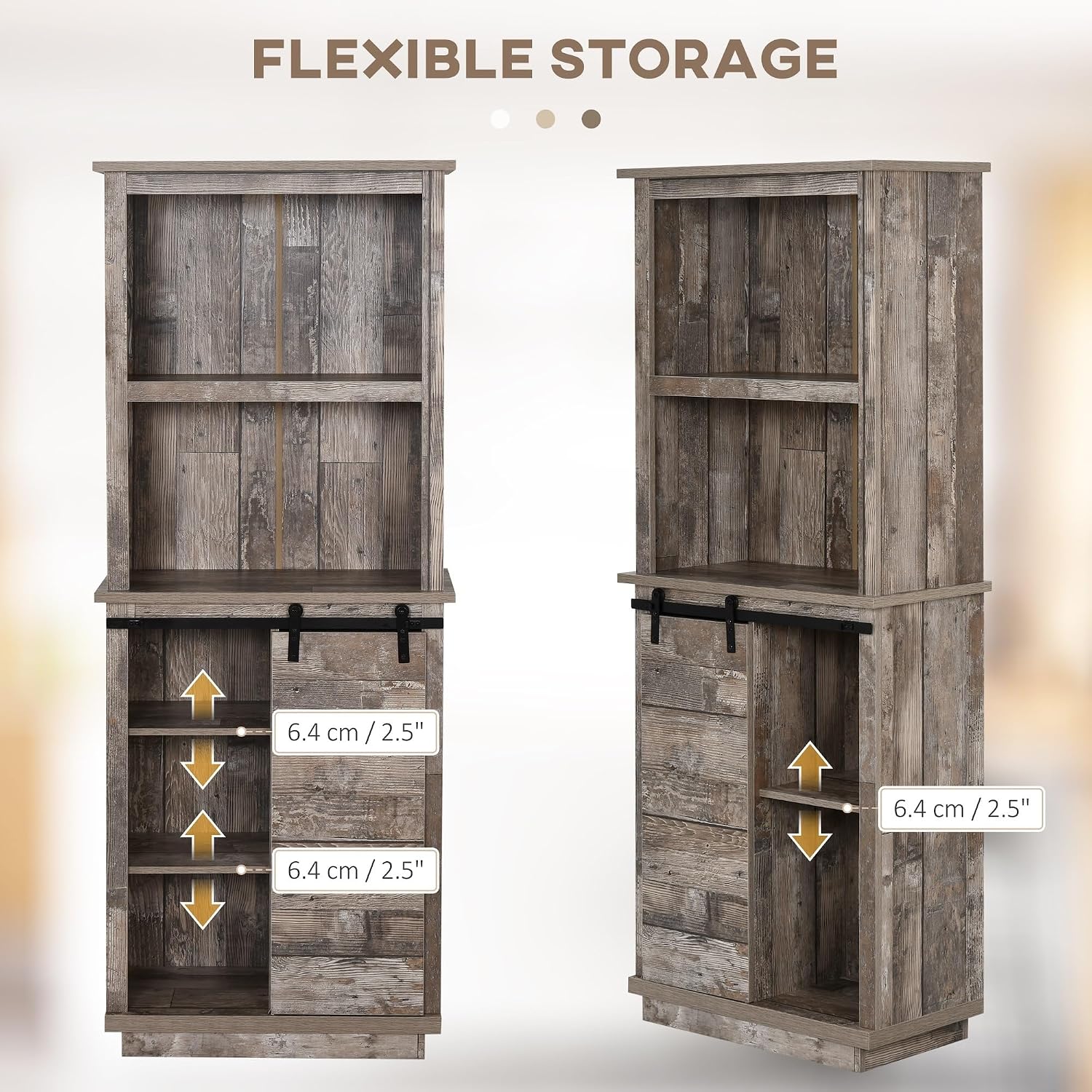 Freestanding Rustic Kitchen Buffet Cabinet, Pantry Storage Cabinet with Sliding Barn Door, Adjustable Shelf, Vintage Wood,for Kitchen