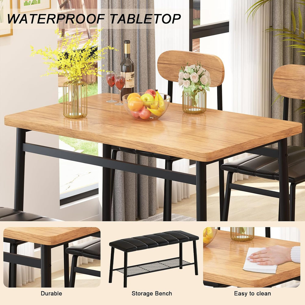 furlinkhm Dining Table Set for 4, Kitchen Table with Bench and Chairs, Indust...