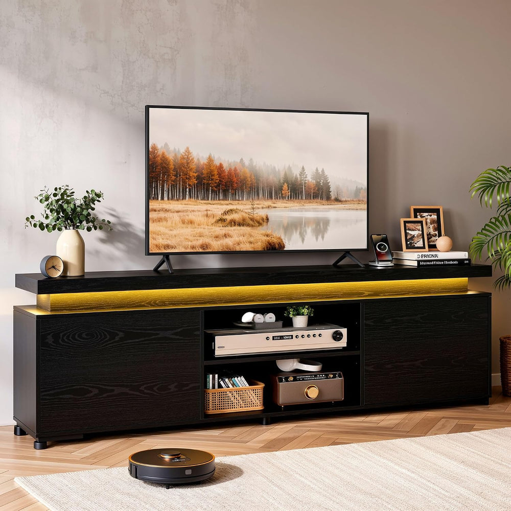 IRONCK TV Stand Entertainment Center with LED Lights for 85 inch | Power Outl...